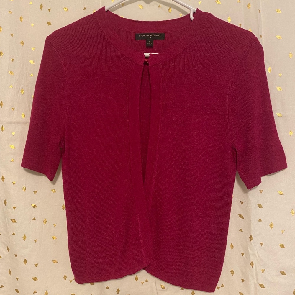 Berry colored, top button cardigan